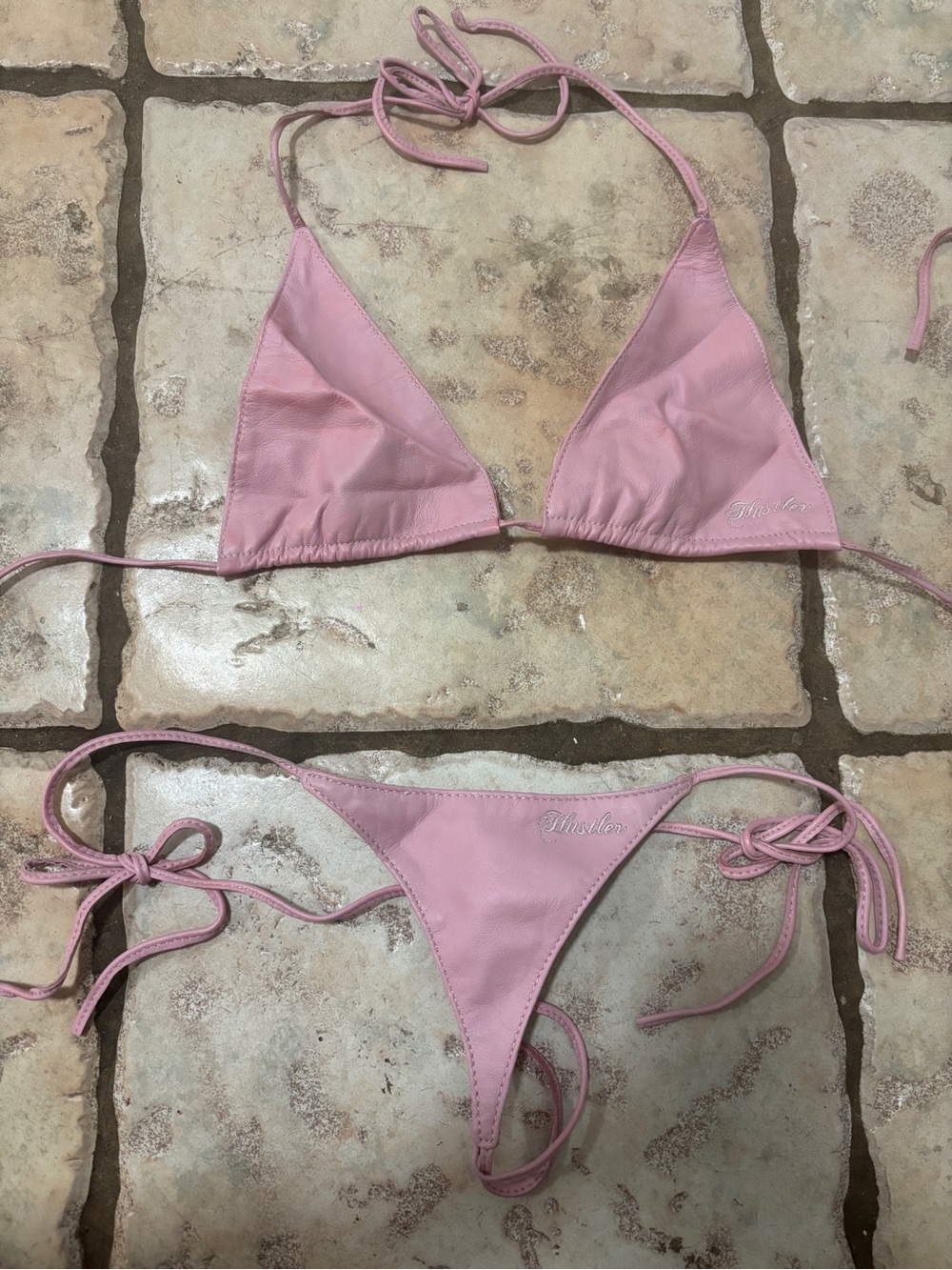 Vintage Y2K Hustler light Pink leather Bikini small swimsuit bimbocore NWOT